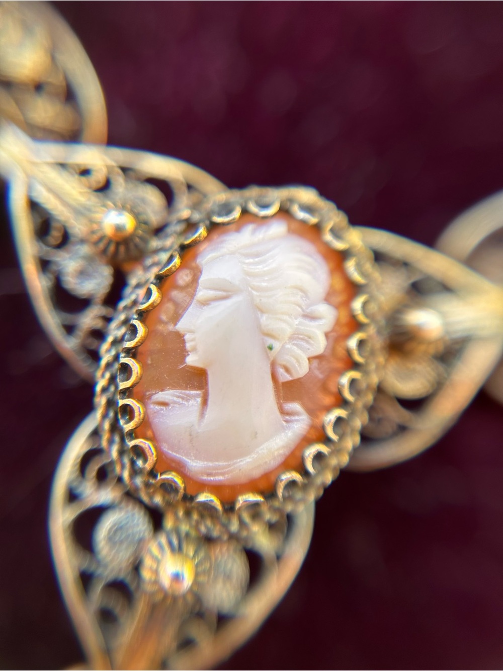 Antique 800 silver & gold vermeil filigree cameo necklace - Picture 3 of 6